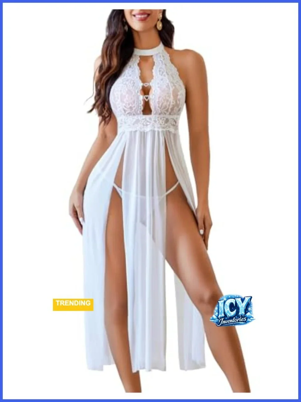 Lace Babydoll Chemise Long Sleepwear Nightgown Sexy Mesh